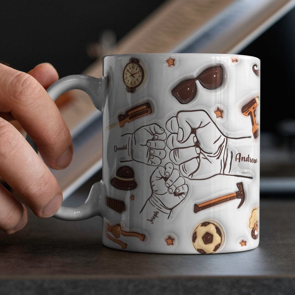 Father's Day Gifts Personalized 1-6 Kids Names Custom 3D Inflated Effect Printed Mug for Papa or Grandpa