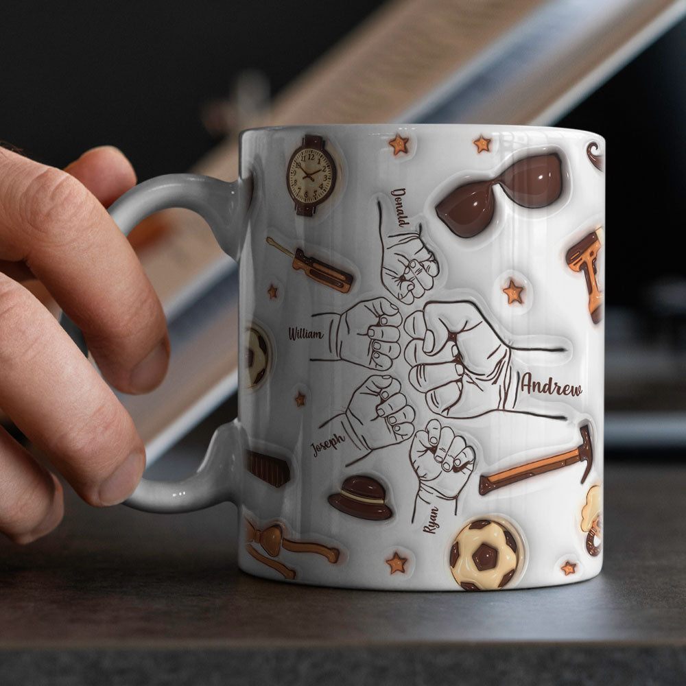 Father's Day Gifts Personalized 1-6 Kids Names Custom 3D Inflated Effect Printed Mug for Papa or Grandpa