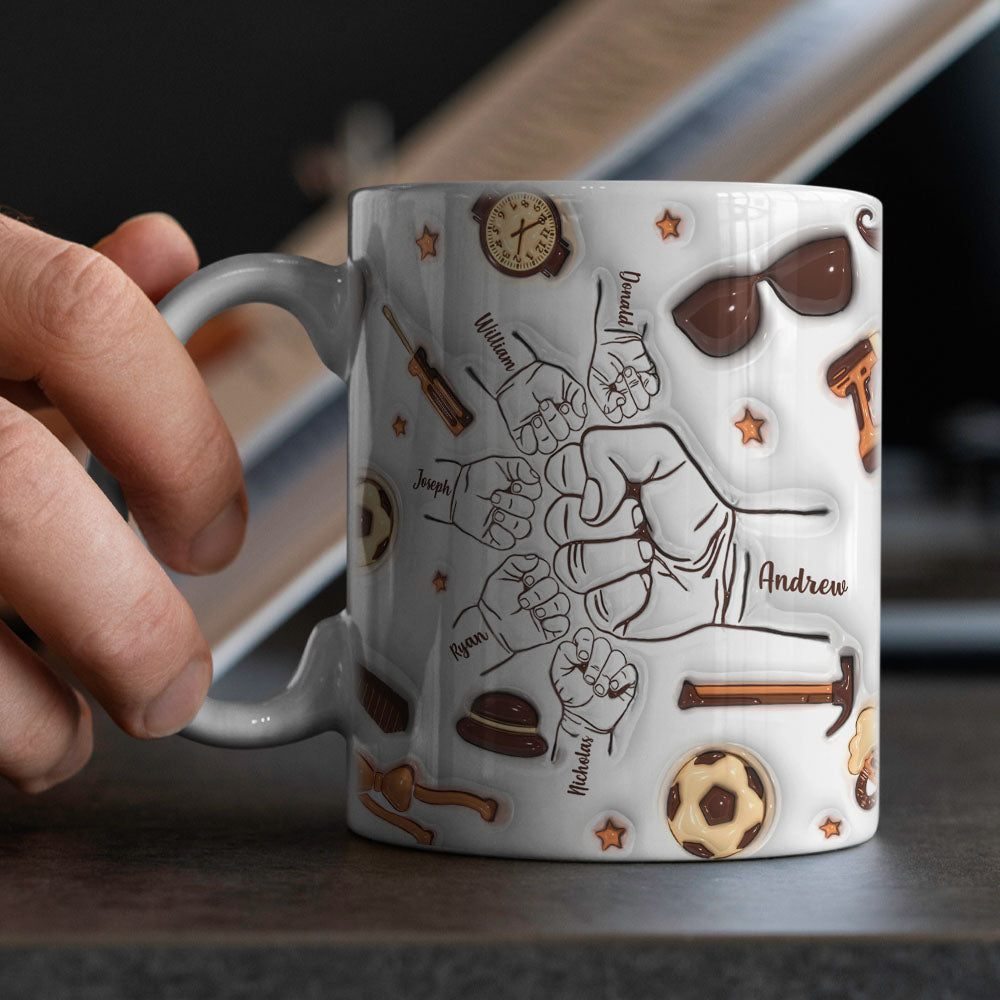 Father's Day Gifts Personalized 1-6 Kids Names Custom 3D Inflated Effect Printed Mug for Papa or Grandpa