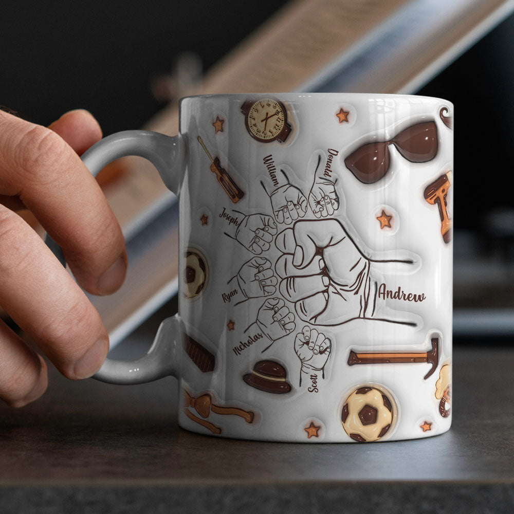 Father's Day Gifts Personalized 1-6 Kids Names Custom 3D Inflated Effect Printed Mug for Papa or Grandpa