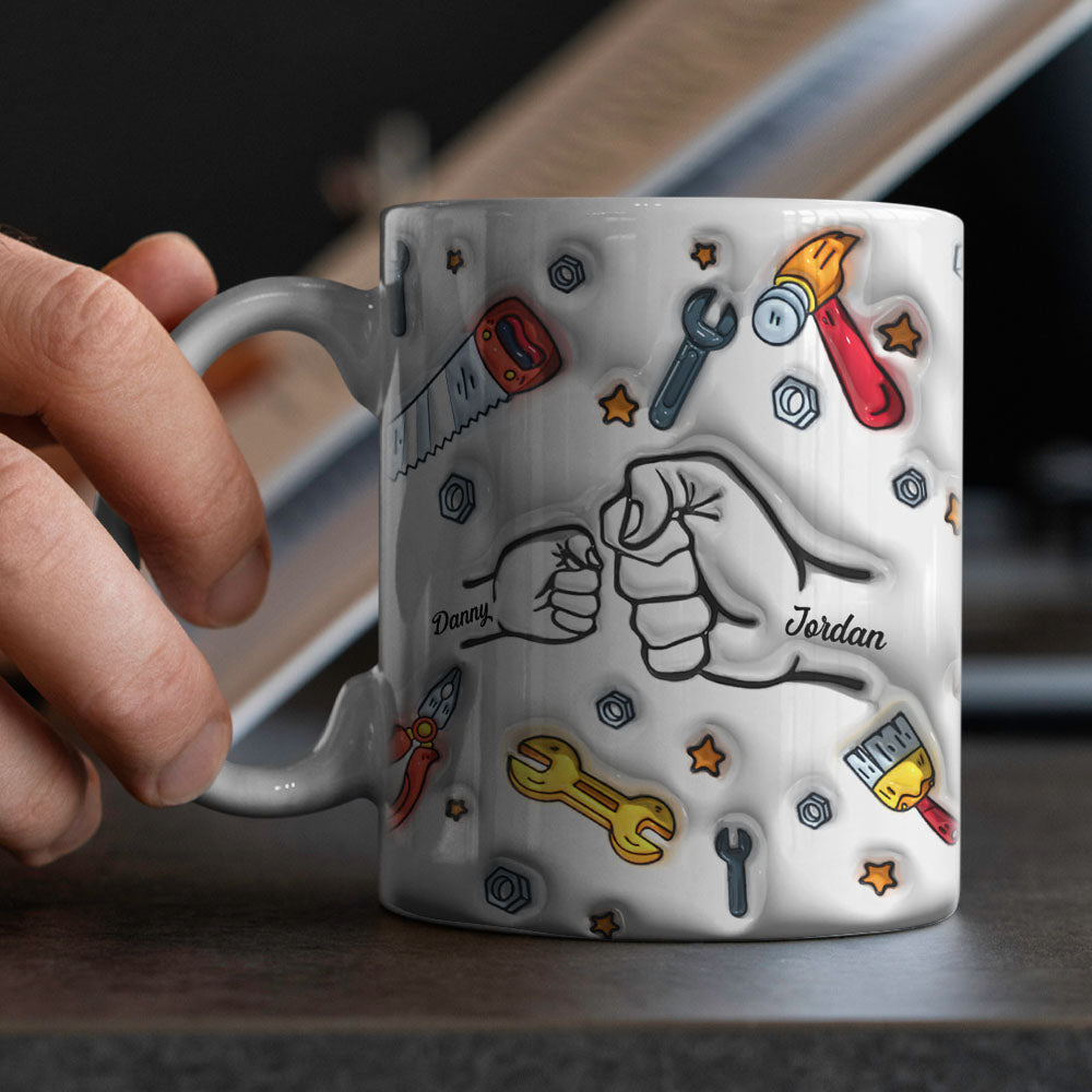Father's Day Gifts Personalized Names Custom 3D Inflated Effect Printed Mug 1-6 Kids