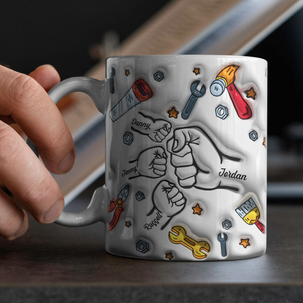 Father's Day Gifts Personalized Names Custom 3D Inflated Effect Printed Mug 1-6 Kids