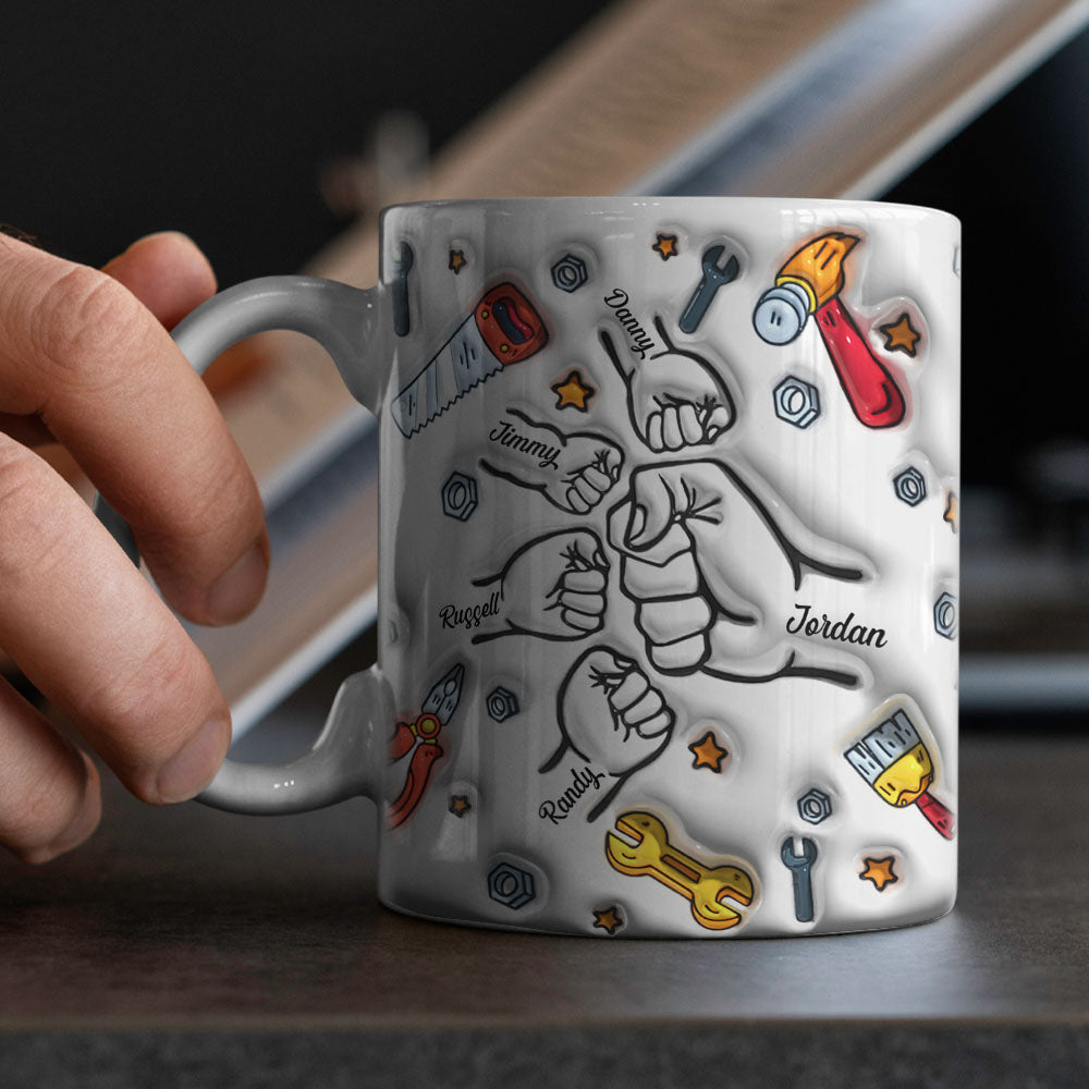 Father's Day Gifts Personalized Names Custom 3D Inflated Effect Printed Mug 1-6 Kids