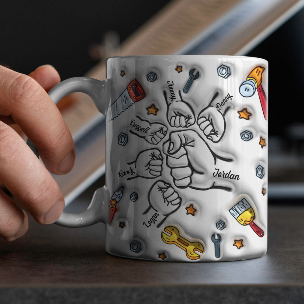 Father's Day Gifts Personalized Names Custom 3D Inflated Effect Printed Mug 1-6 Kids