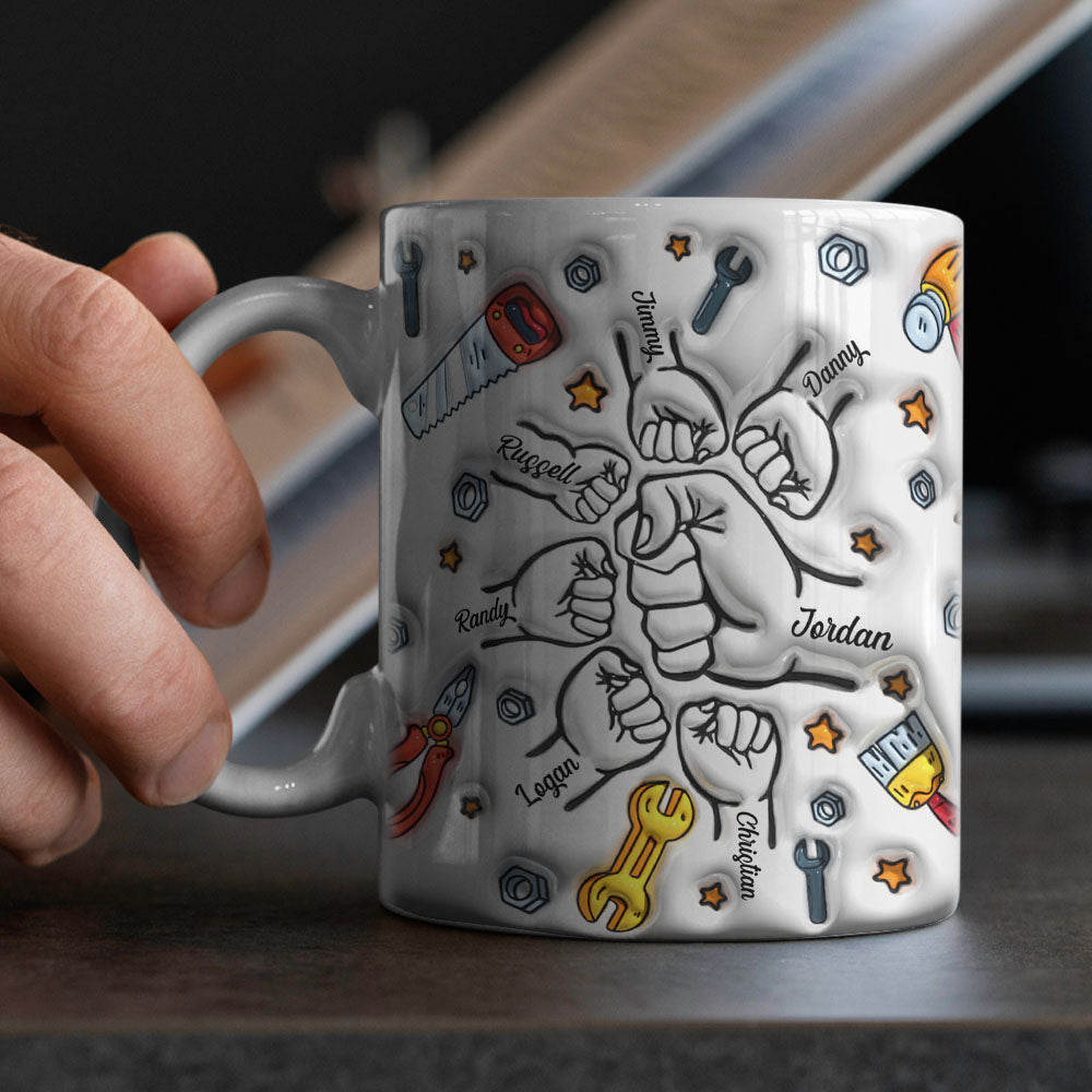 Father's Day Gifts Personalized Names Custom 3D Inflated Effect Printed Mug 1-6 Kids