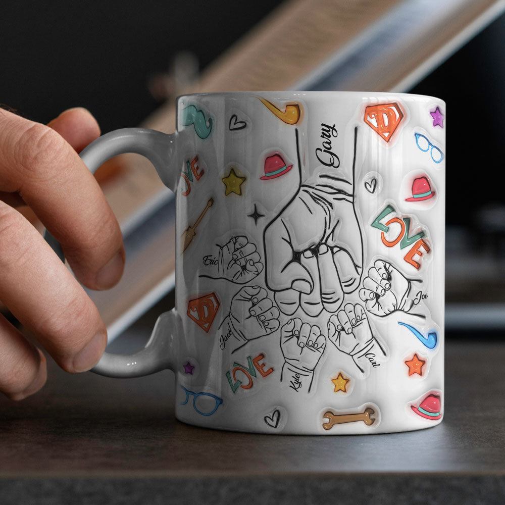Gifts for Dad Custom 1-6 Kids Personalized Names 3D Inflated Effect Printed Mug Father's Day Gifts