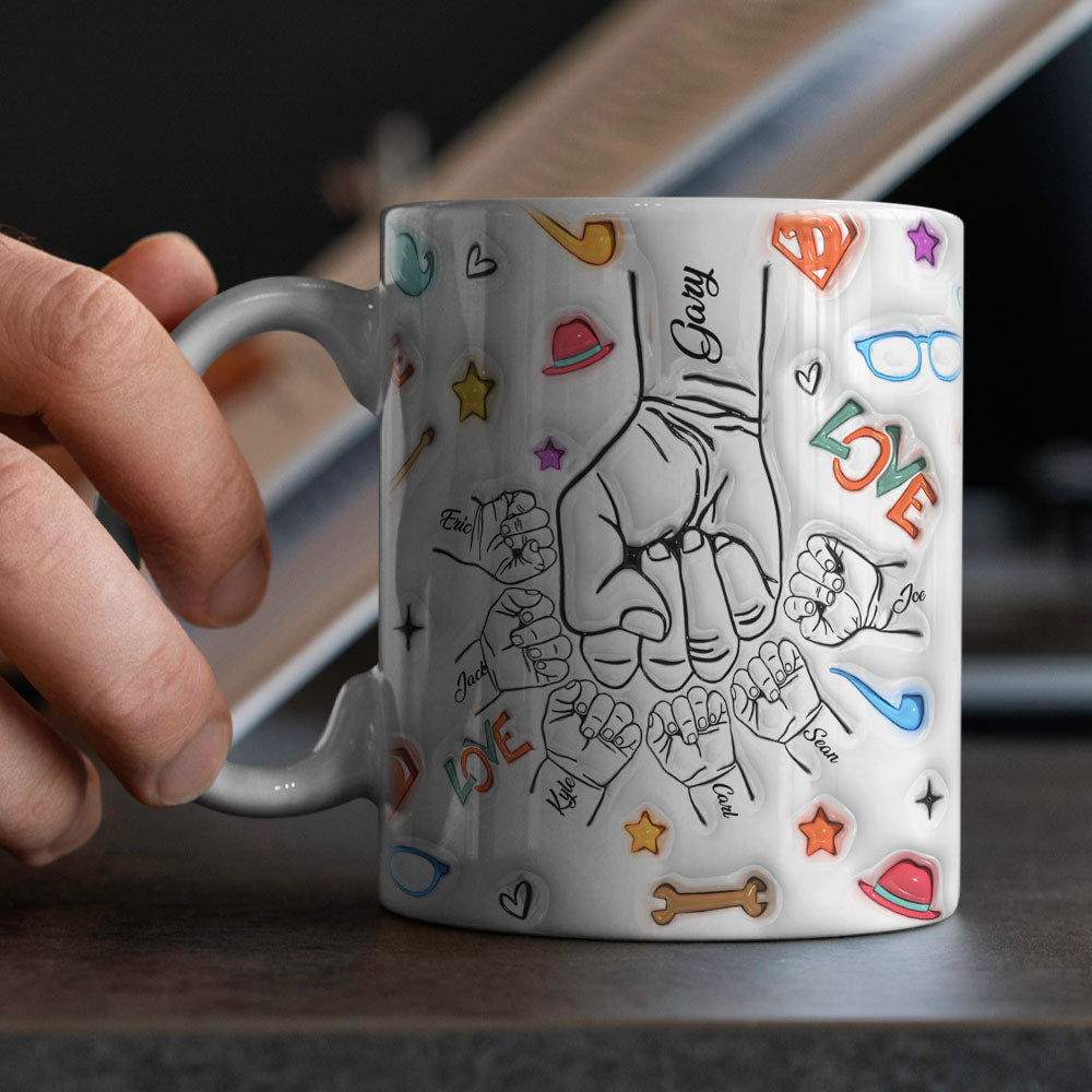 Gifts for Dad Custom 1-6 Kids Personalized Names 3D Inflated Effect Printed Mug Father's Day Gifts