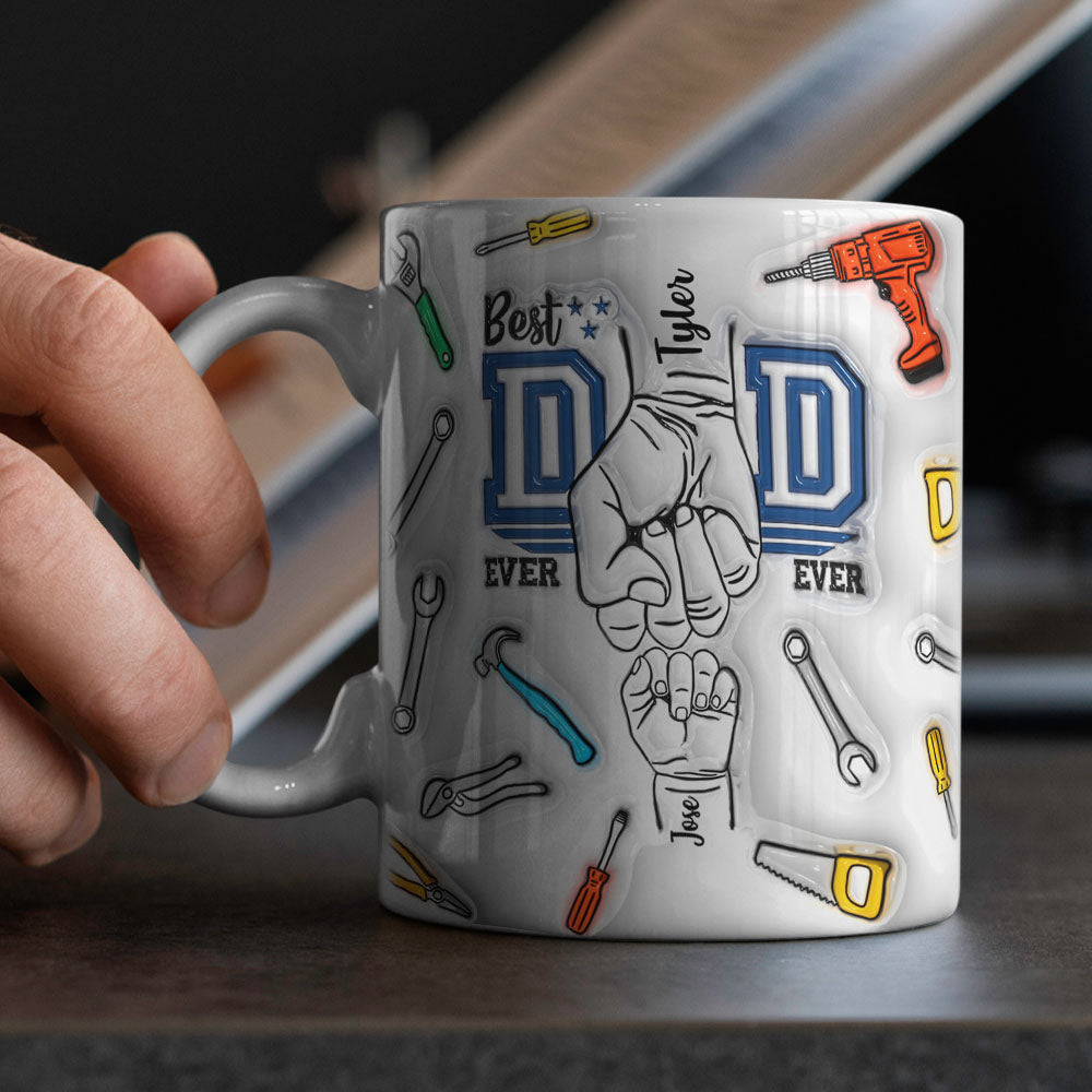 Father's Day Gifts Custom 1-6 Kids Personalized Names 3D Inflated Effect Printed Mug Best Dad Ever