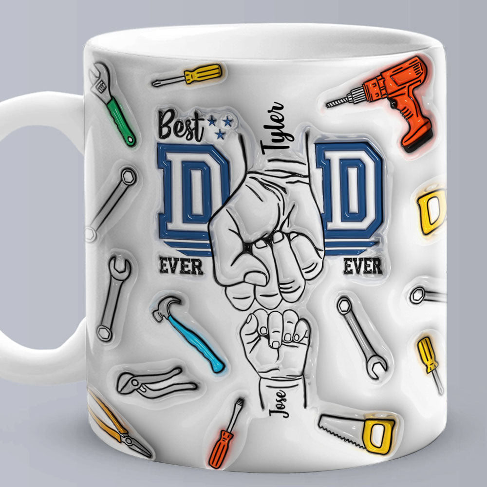 Father's Day Gifts Custom 1-6 Kids Personalized Names 3D Inflated Effect Printed Mug Best Dad Ever