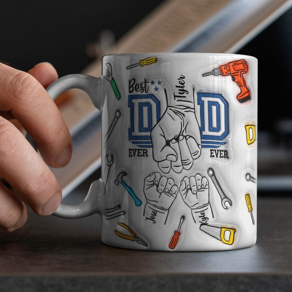 Father's Day Gifts Custom 1-6 Kids Personalized Names 3D Inflated Effect Printed Mug Best Dad Ever