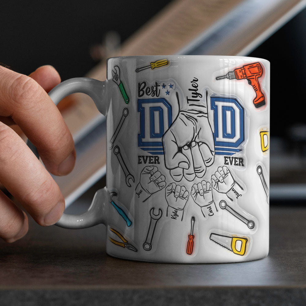 Father's Day Gifts Custom 1-6 Kids Personalized Names 3D Inflated Effect Printed Mug Best Dad Ever