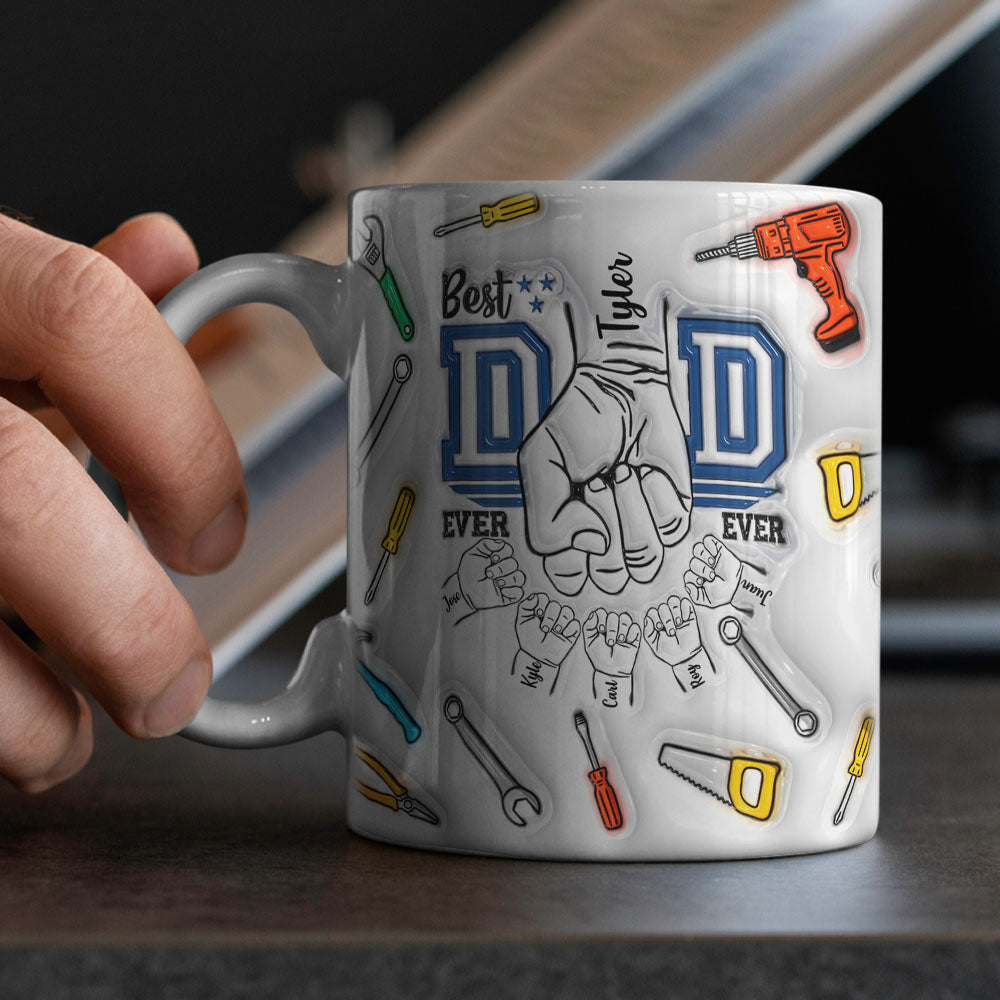 Father's Day Gifts Custom 1-6 Kids Personalized Names 3D Inflated Effect Printed Mug Best Dad Ever