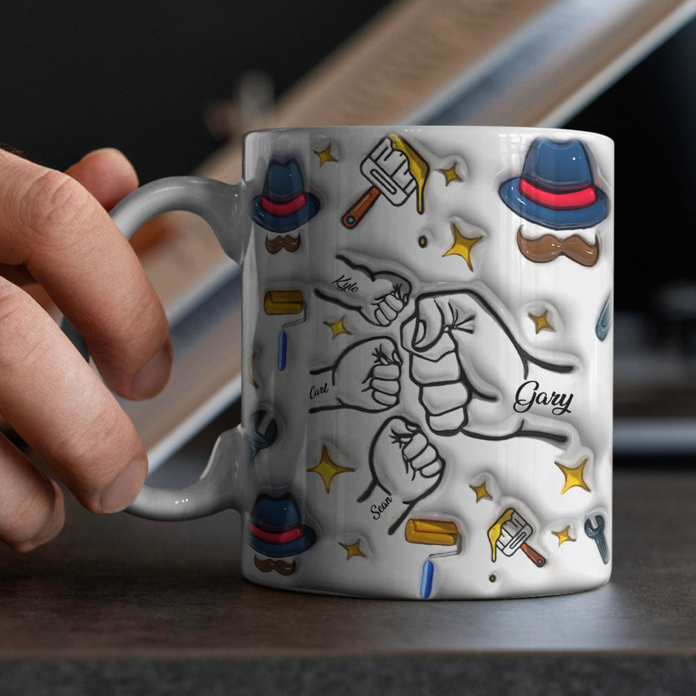 Father's Day Gifts Custom 1-6 Kids Personalized Names 3D Inflated Effect Printed Coffee Mug