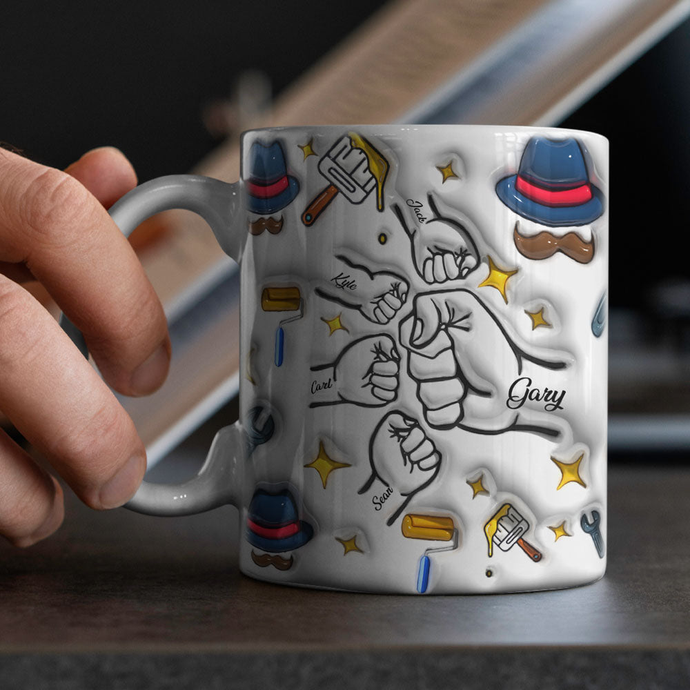 Father's Day Gifts Custom 1-6 Kids Personalized Names 3D Inflated Effect Printed Coffee Mug