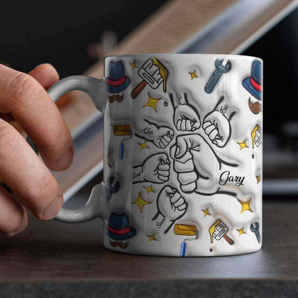 Father's Day Gifts Custom 1-6 Kids Personalized Names 3D Inflated Effect Printed Coffee Mug