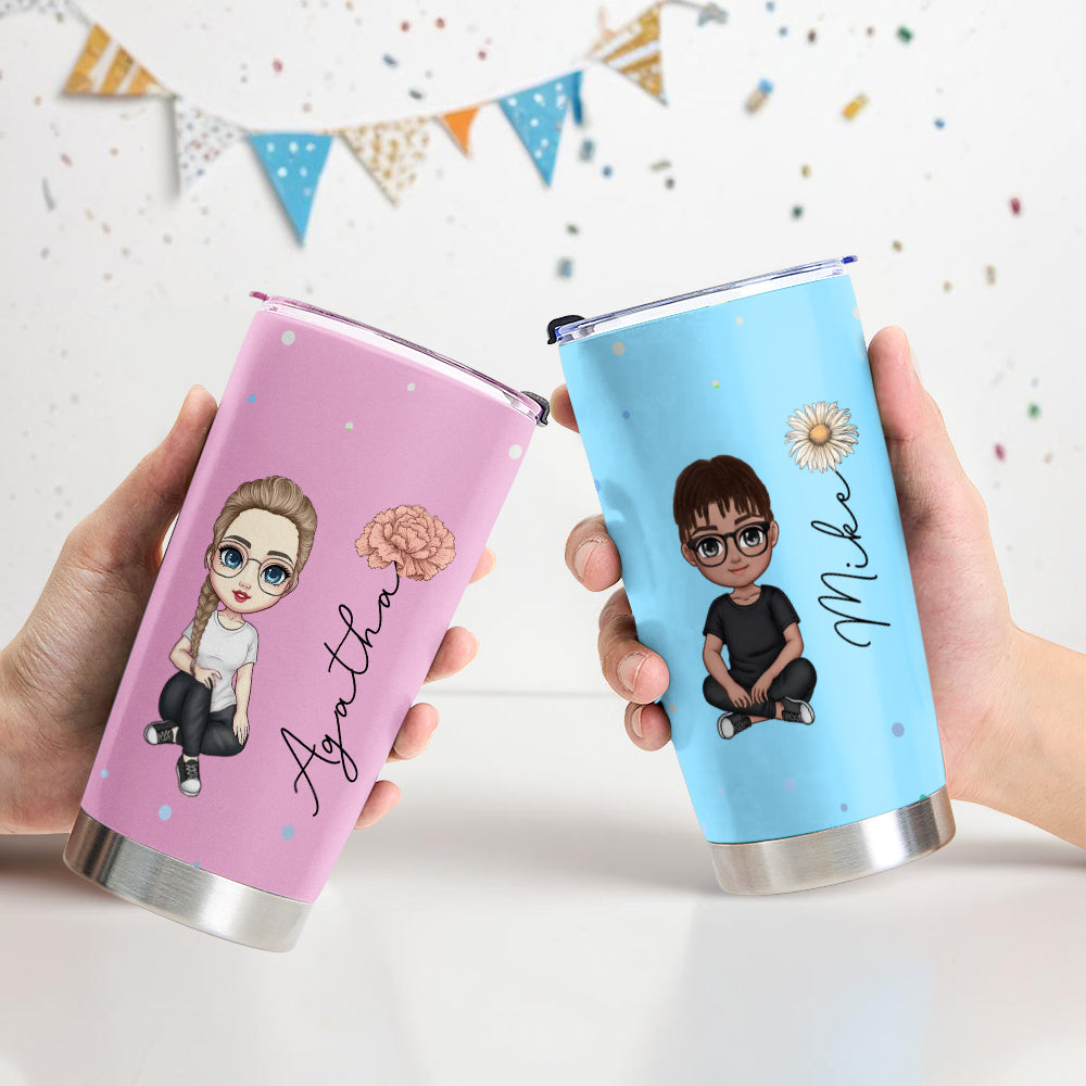 Personalized Cute Cartoon Birth Flower Water Cup Personalized Tumbler Cup Custom Name Cup Back to School Gift for Kids