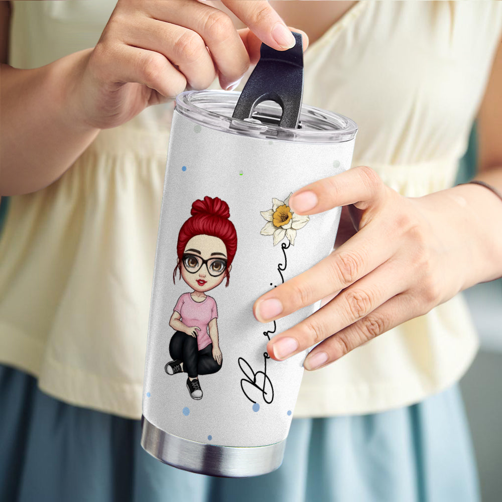 Personalized Cute Cartoon Birth Flower Water Cup Personalized Tumbler Cup Custom Name Cup Back to School Gift for Kids