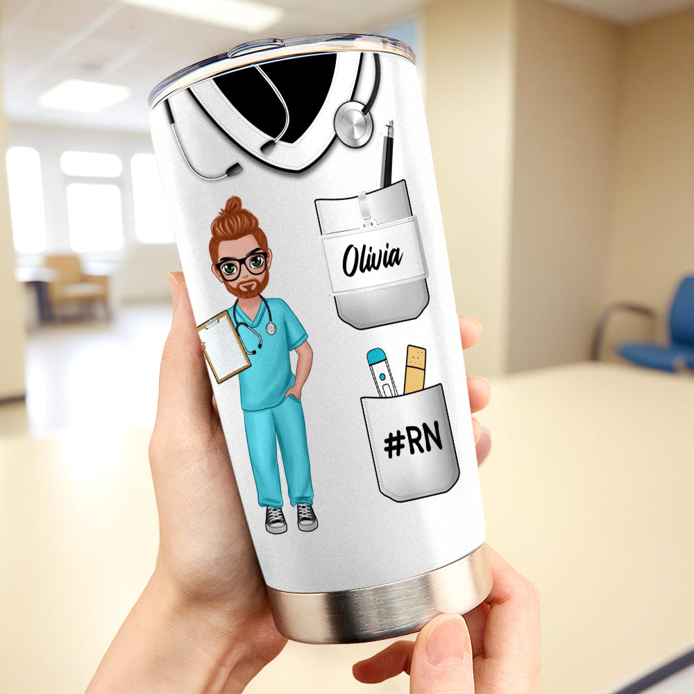 Male Nurse Custom Text and Accessories Tumbler Cup with Straw Medical Gift for Male Nurse