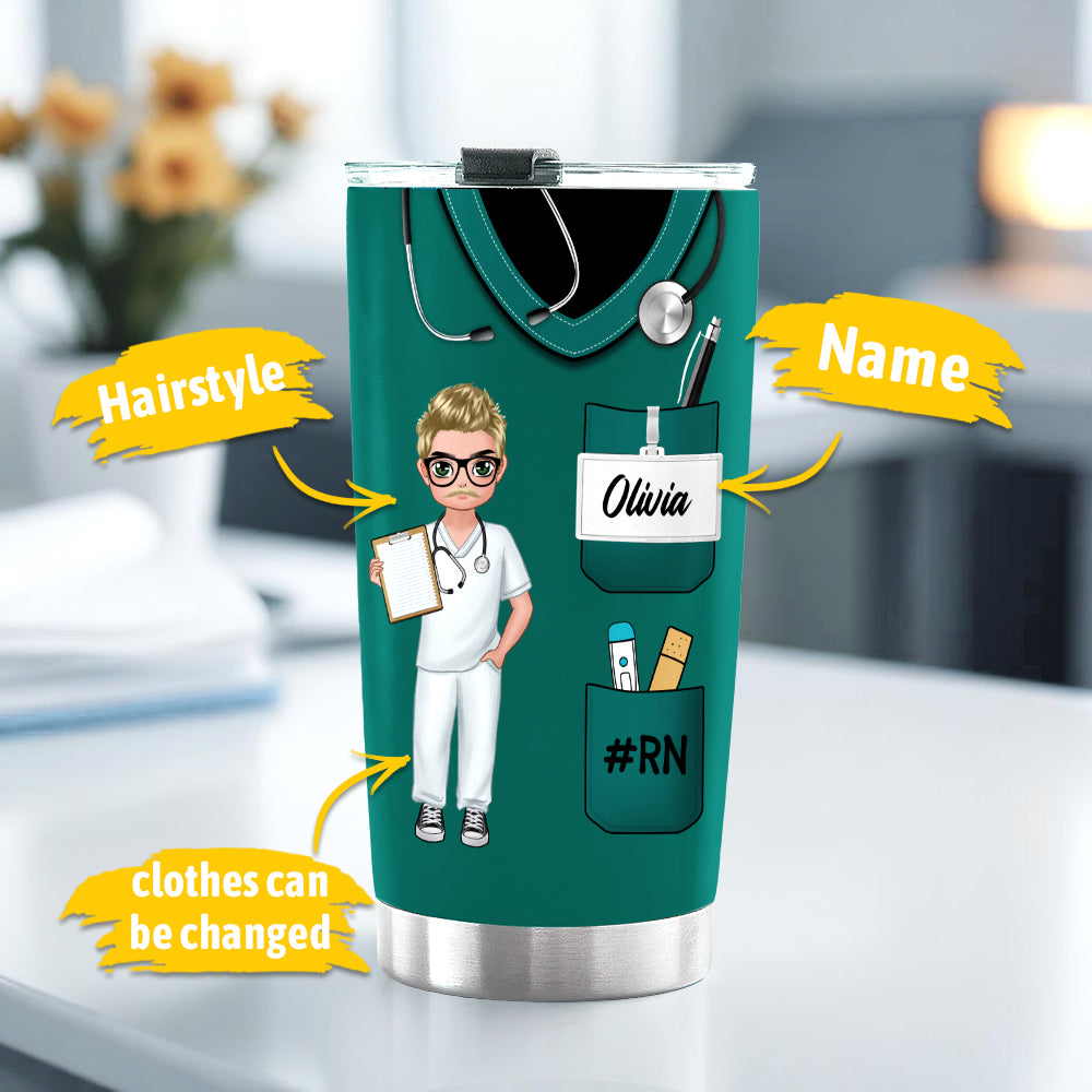 Male Nurse Custom Text and Accessories Tumbler Cup with Straw Medical Gift for Male Nurse