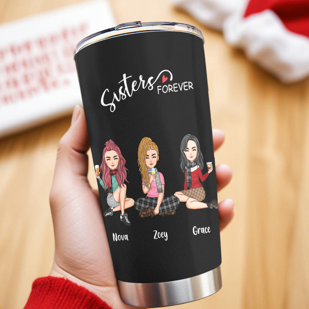 Custom Tumbler Cup with Straw Custom Text and Accessories Tumbler Besties Forever Christmas Gifts