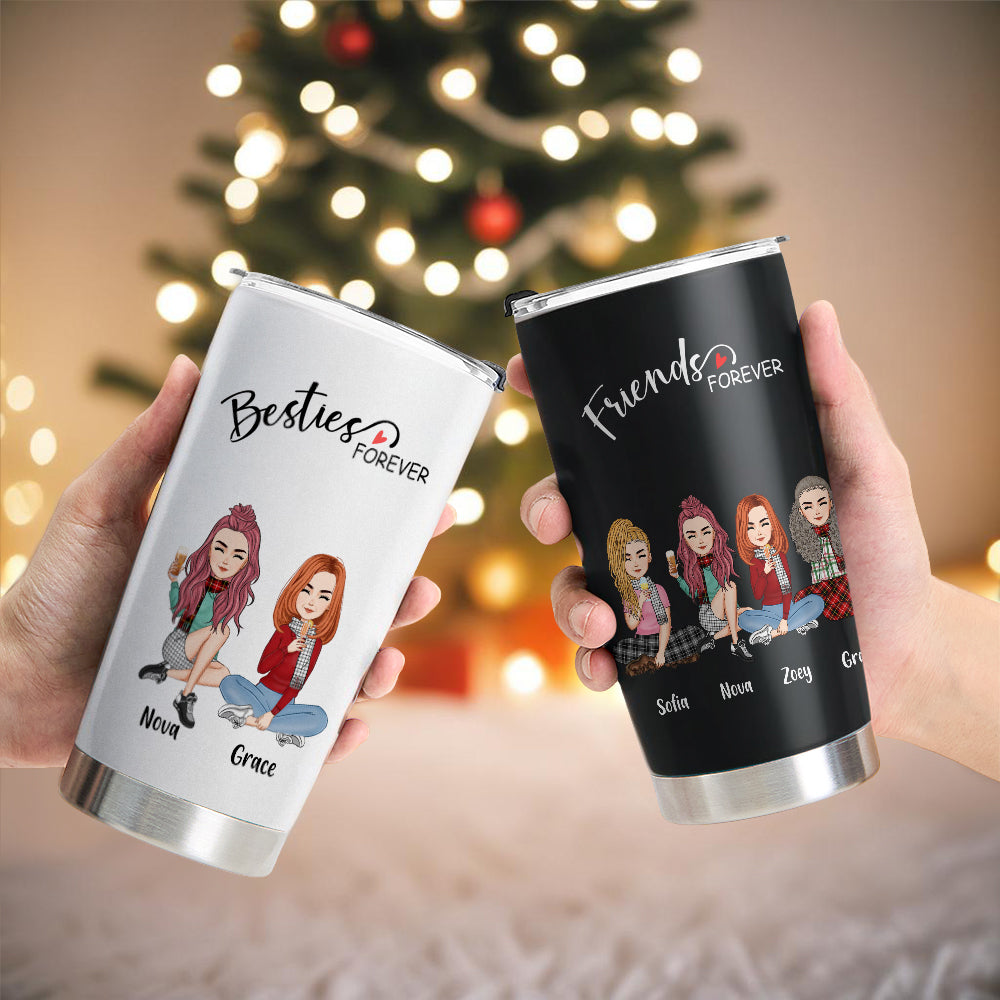 Custom Tumbler Cup with Straw Custom Text and Accessories Tumbler Besties Forever Christmas Gifts