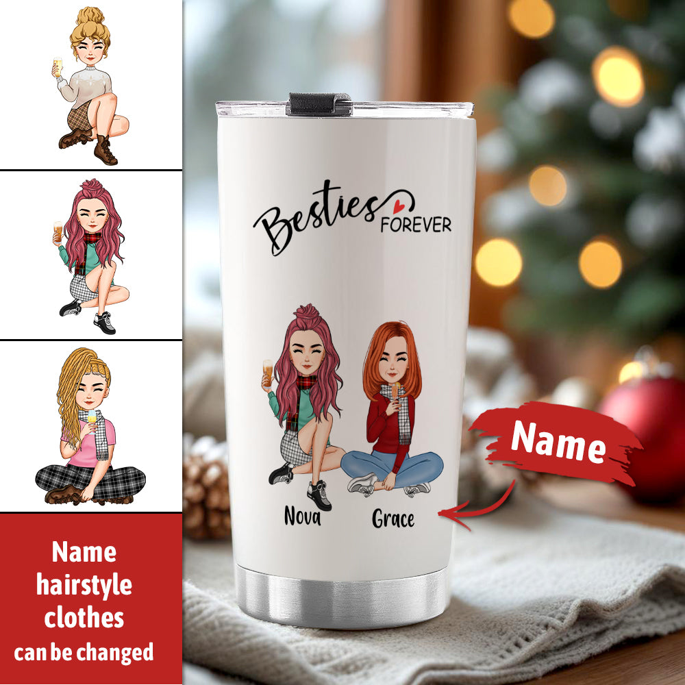 Custom Tumbler Cup with Straw Custom Text and Accessories Tumbler Besties Forever Christmas Gifts