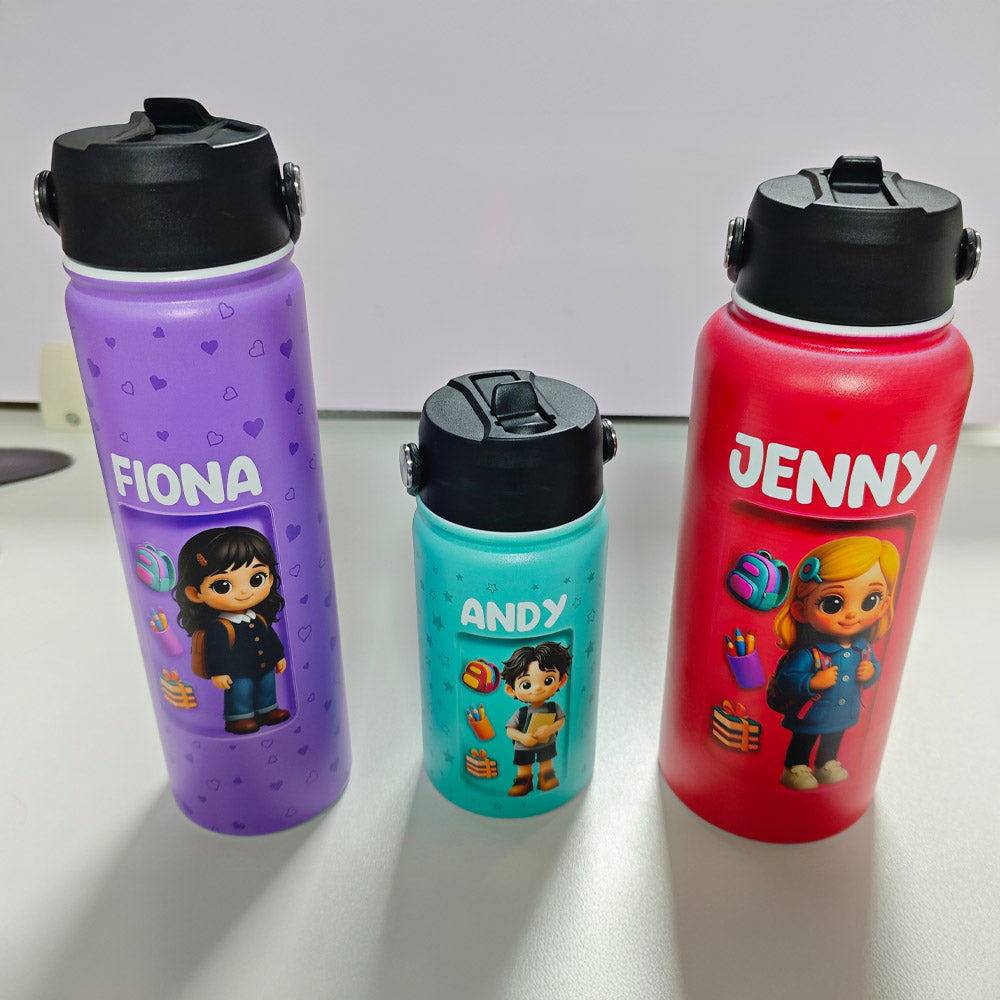 Custom Photo 3D Inflated Effect Printed Kids Water Bottle - Personalized Back To School Gifts For Kids - Fuel Your Bright Young Mind