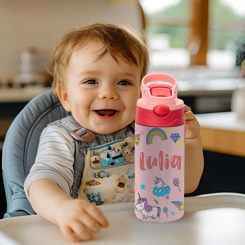 Custom Name Stainless Water Bottle Multi Color Back to School Gift for Kids