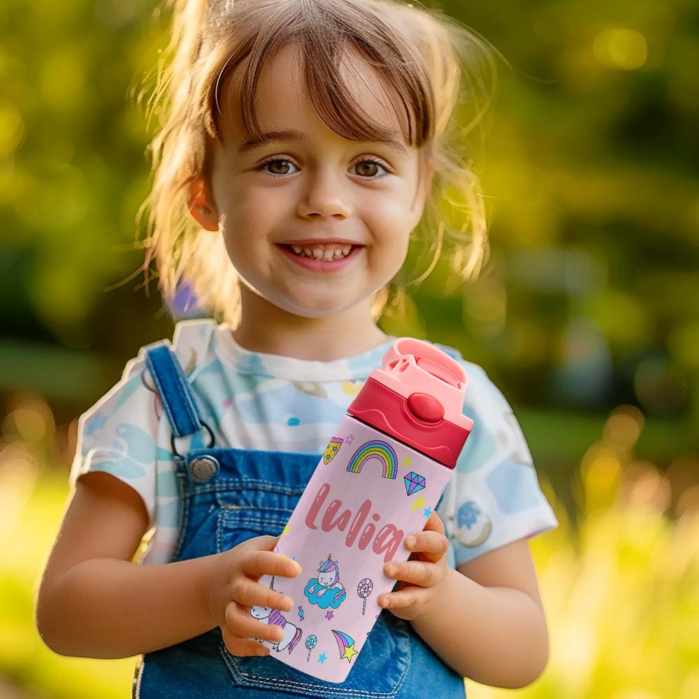 Custom Name Stainless Water Bottle Multi Color Back to School Gift for Kids