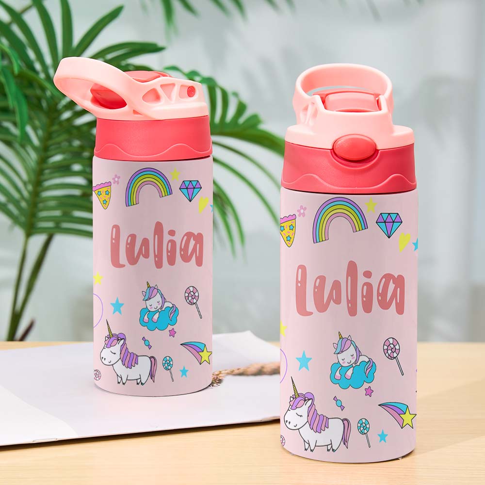 Custom Name Stainless Water Bottle Multi Color Back to School Gift for Kids