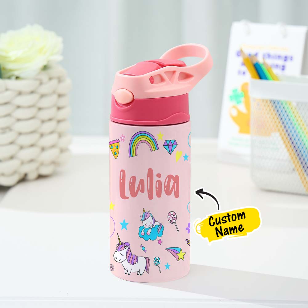 Custom Name Stainless Water Bottle Multi Color Back to School Gift for Kids