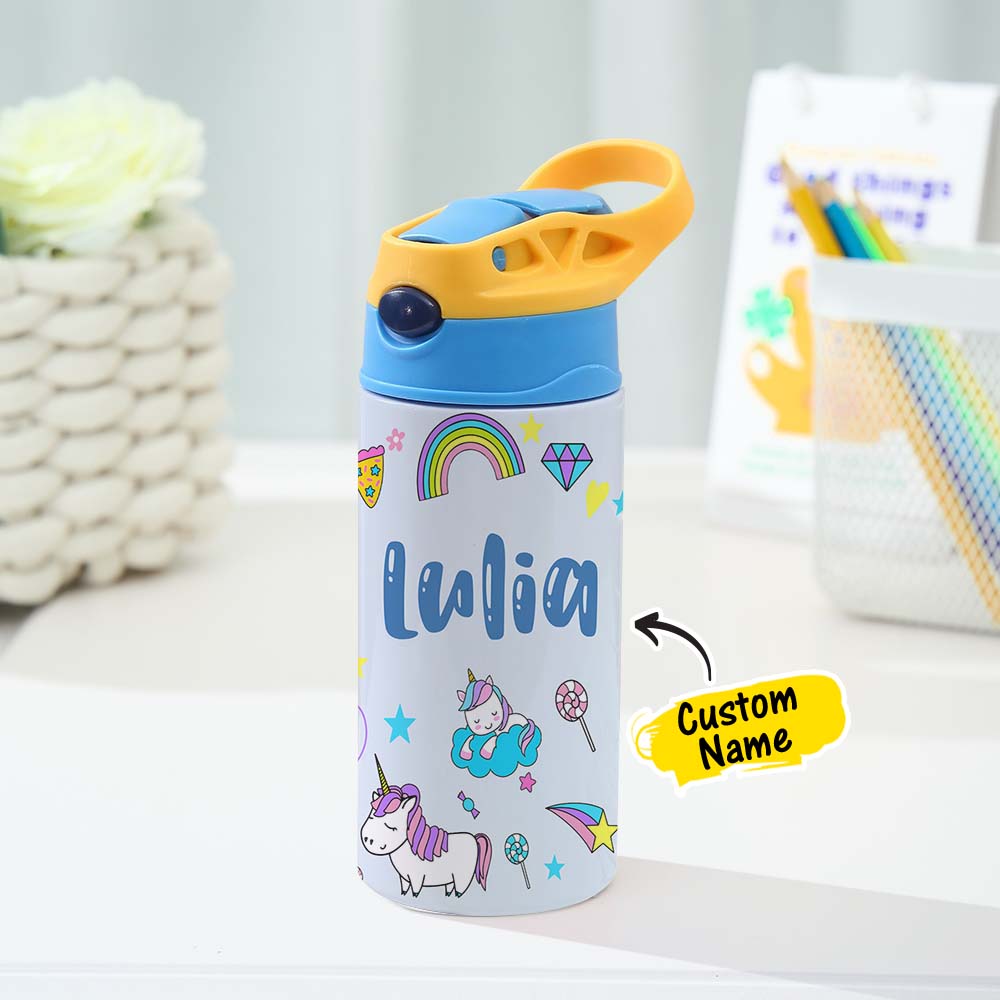Custom Name Stainless Water Bottle Multi Color Back to School Gift for Kids