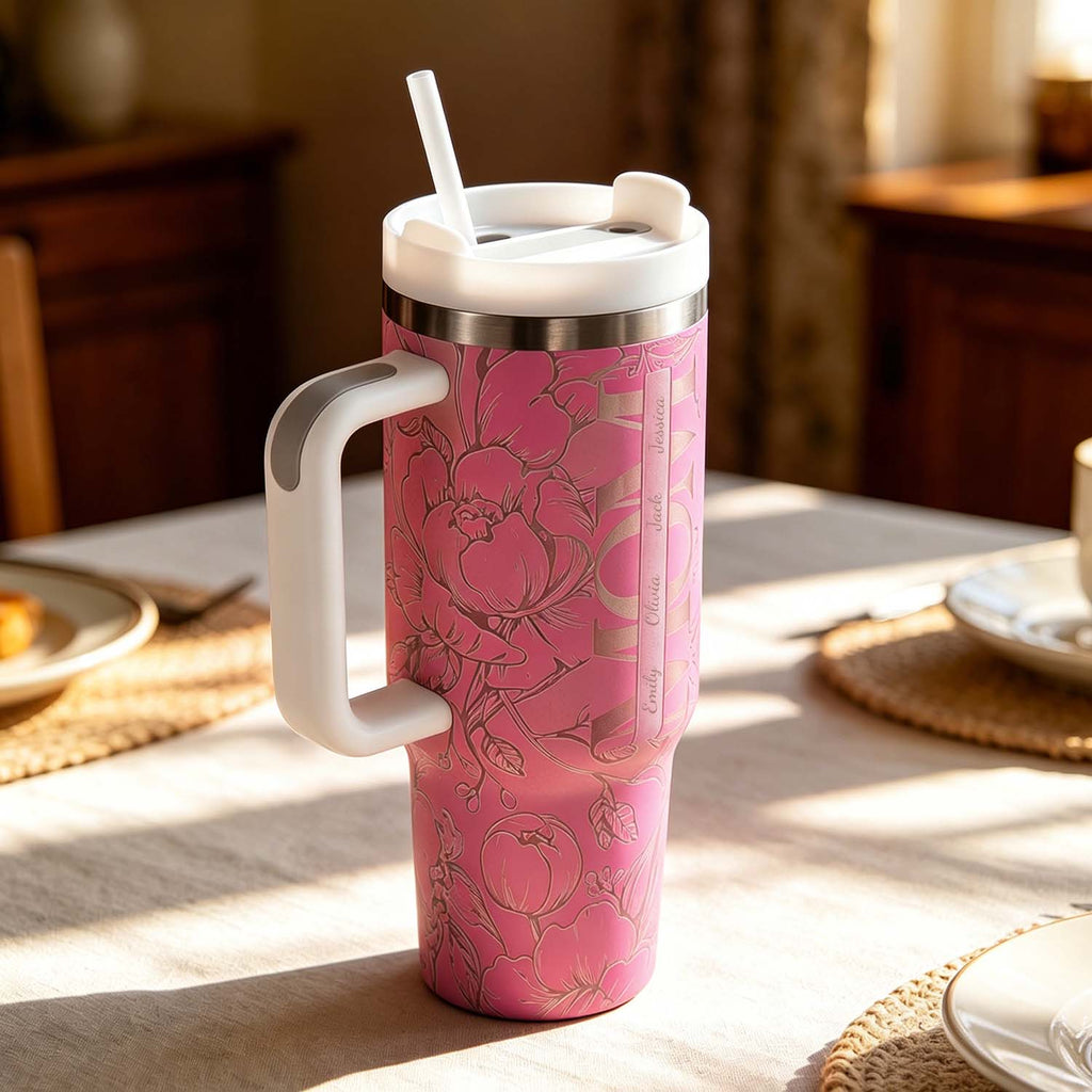 Custom Kids' Names  Tumbler Floral Mom Mother's Day Gifts Personalized 40oz Tumbler