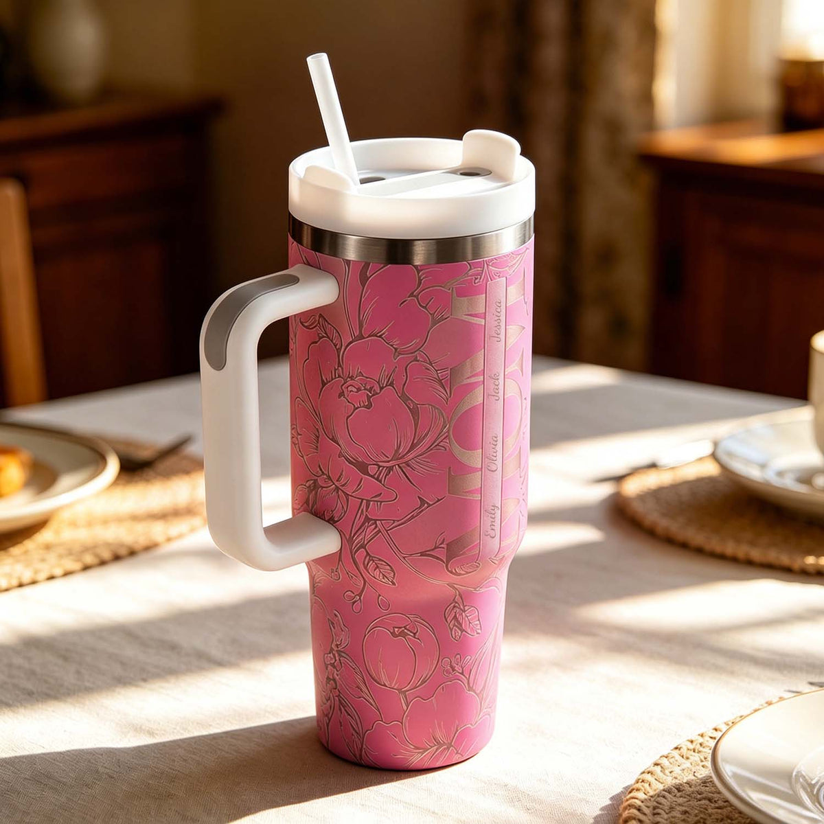 Custom Kids' Names  Tumbler Floral Mom Mother's Day Gifts Personalized 40oz Tumbler