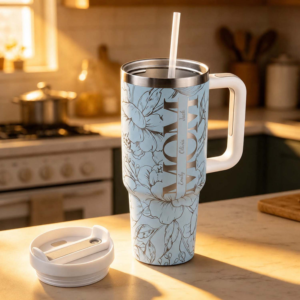 Custom Kids' Names  Tumbler Floral Mom Mother's Day Gifts Personalized 40oz Tumbler