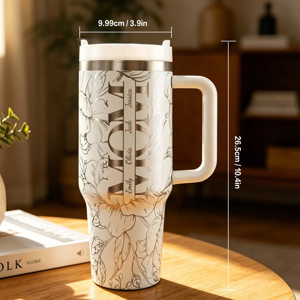 Custom Kids' Names  Tumbler Floral Mom Mother's Day Gifts Personalized 40oz Tumbler