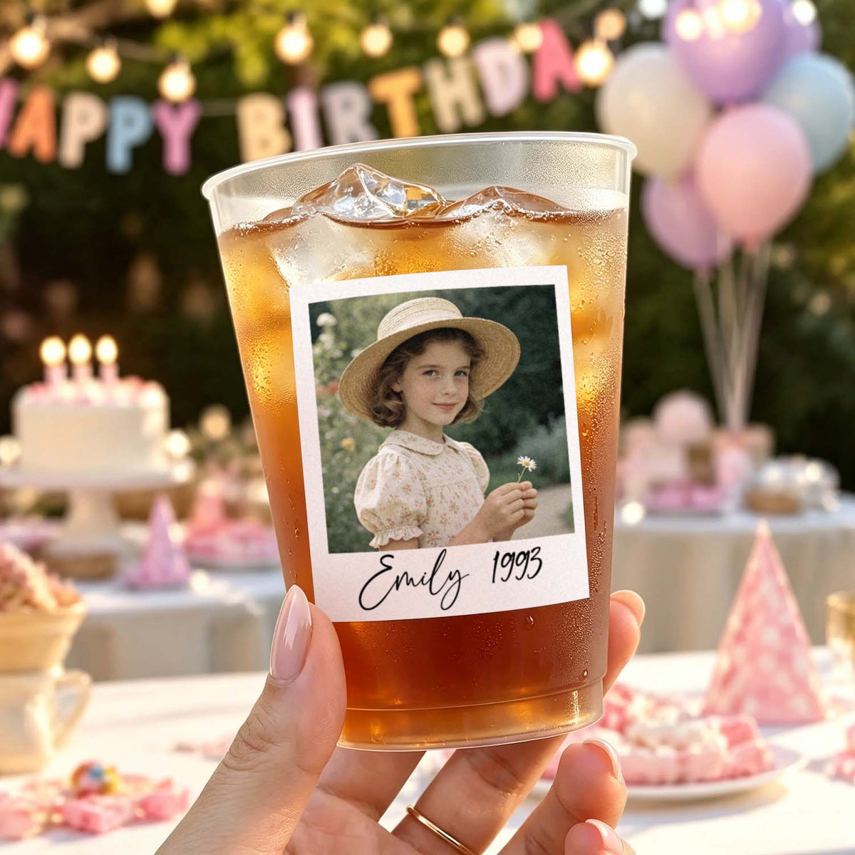 Personalized Vintage Party Cups With Photo Stickers – Custom Birthday Party Favor Cups