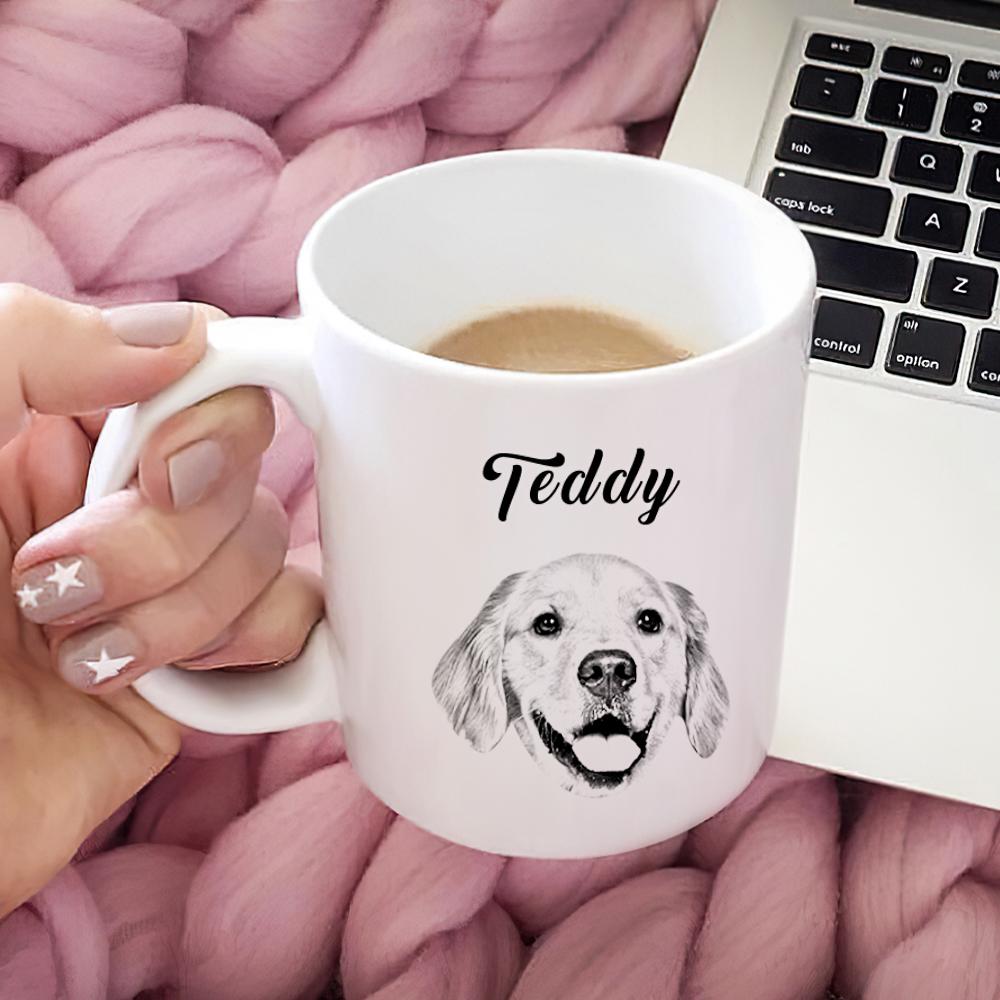 Personalized Dog Face Portrait Mugs Custom Pet Name Mug