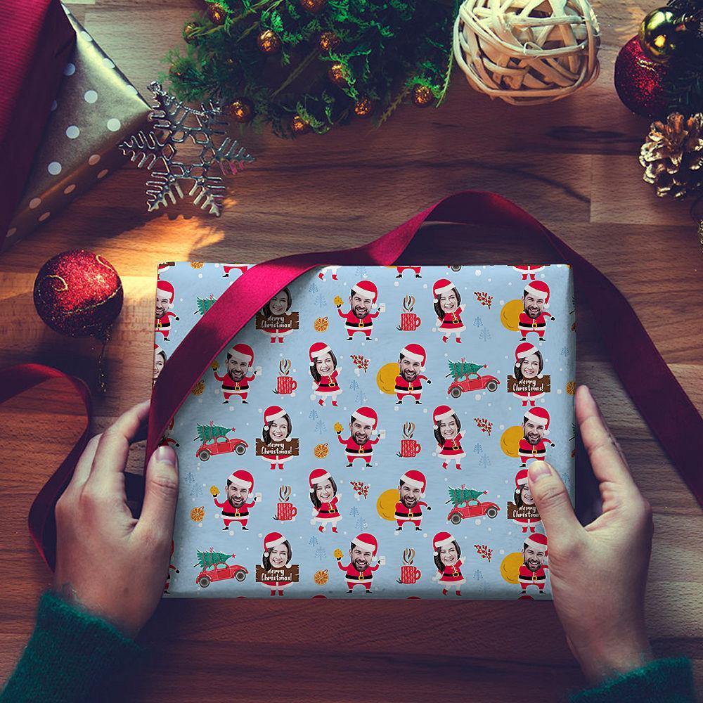 Custom Photo Face Merry Christmas Wrapping Paper For Couple