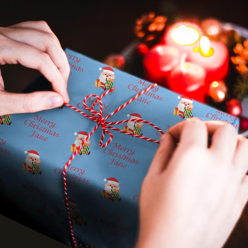 Custom Text Wrapping Paper  Christmas Gift Wrap Santa Claus