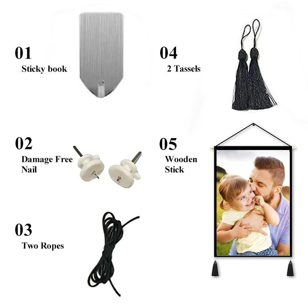Custom Photo Tapestry Wall Decor Hanging Fabric Painting Hanger Poster 18"*26" (Tassels+Wooden Stick Set)
