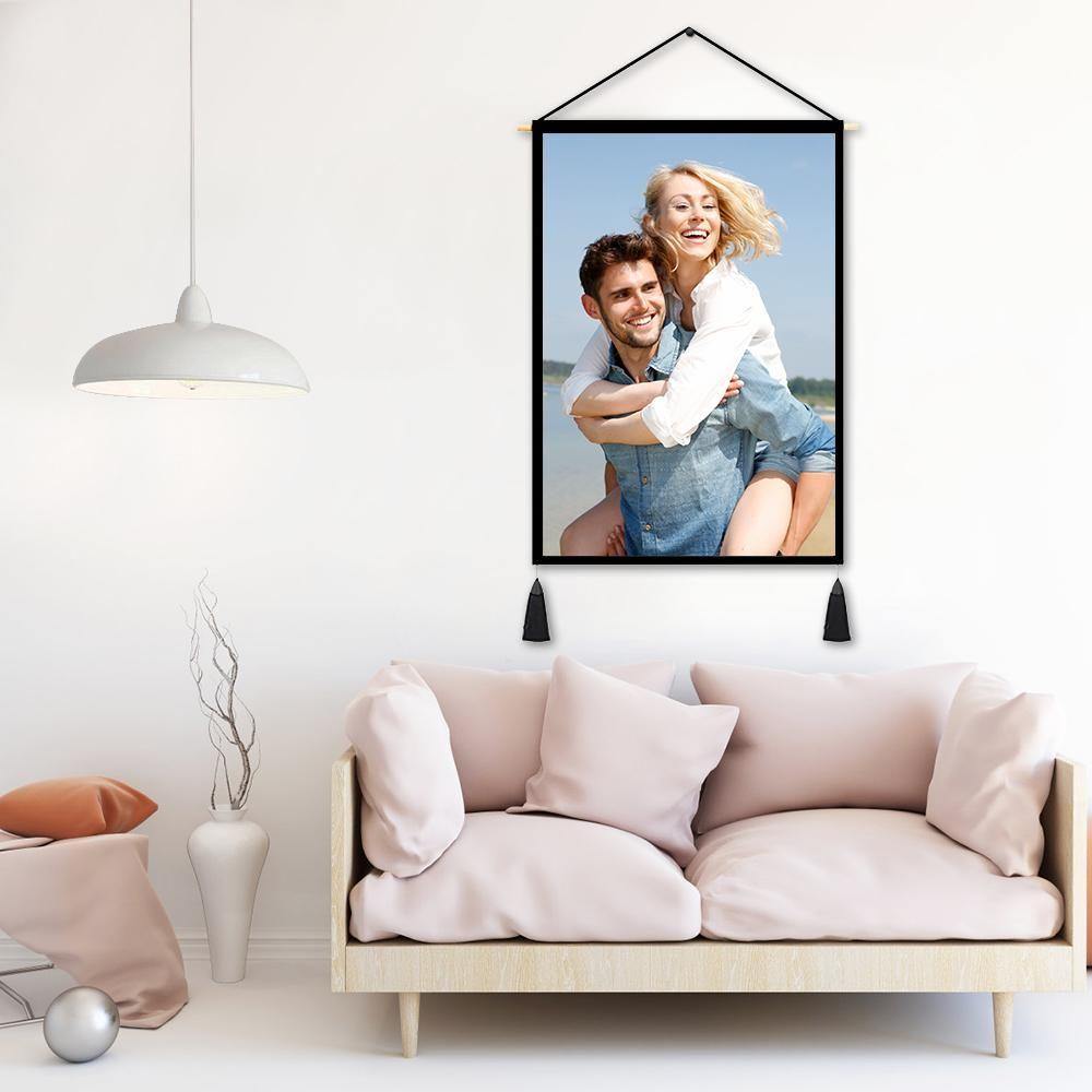 Custom Couple Photo Tapestry - Wall Decor Hanging Fabric Painting Hanger Poster 14"*20" (Tassels+Wooden Stick Set)