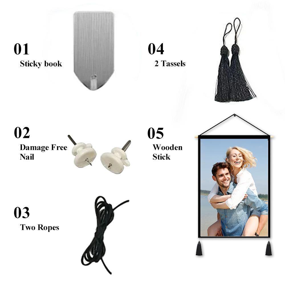 Custom Couple Photo Tapestry - Wall Decor Hanging Fabric Painting Hanger Poster 14"*20" (Tassels+Wooden Stick Set)