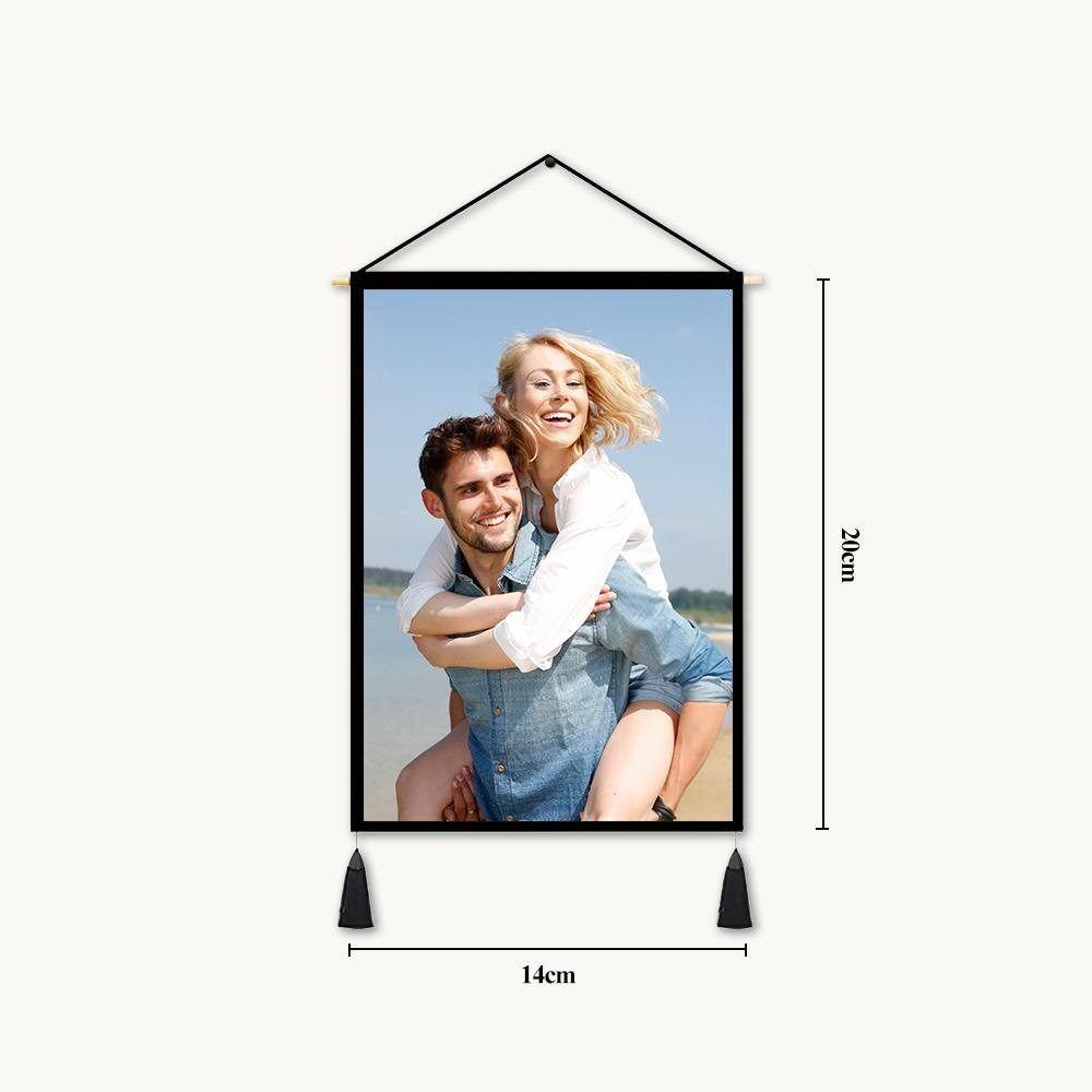 Custom Couple Photo Tapestry - Wall Decor Hanging Fabric Painting Hanger Poster 14"*20" (Tassels+Wooden Stick Set)