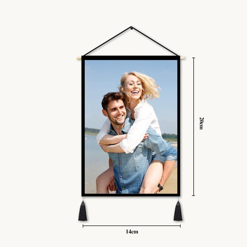 Custom Couple Photo Tapestry - Wall Decor Hanging Fabric Painting Hanger Poster 14"*20" (Tassels+Wooden Stick Set)