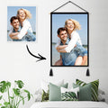 Custom Couple Photo Tapestry - Wall Decor Hanging Fabric Painting Hanger Poster 14"*20" (Tassels+Wooden Stick Set)