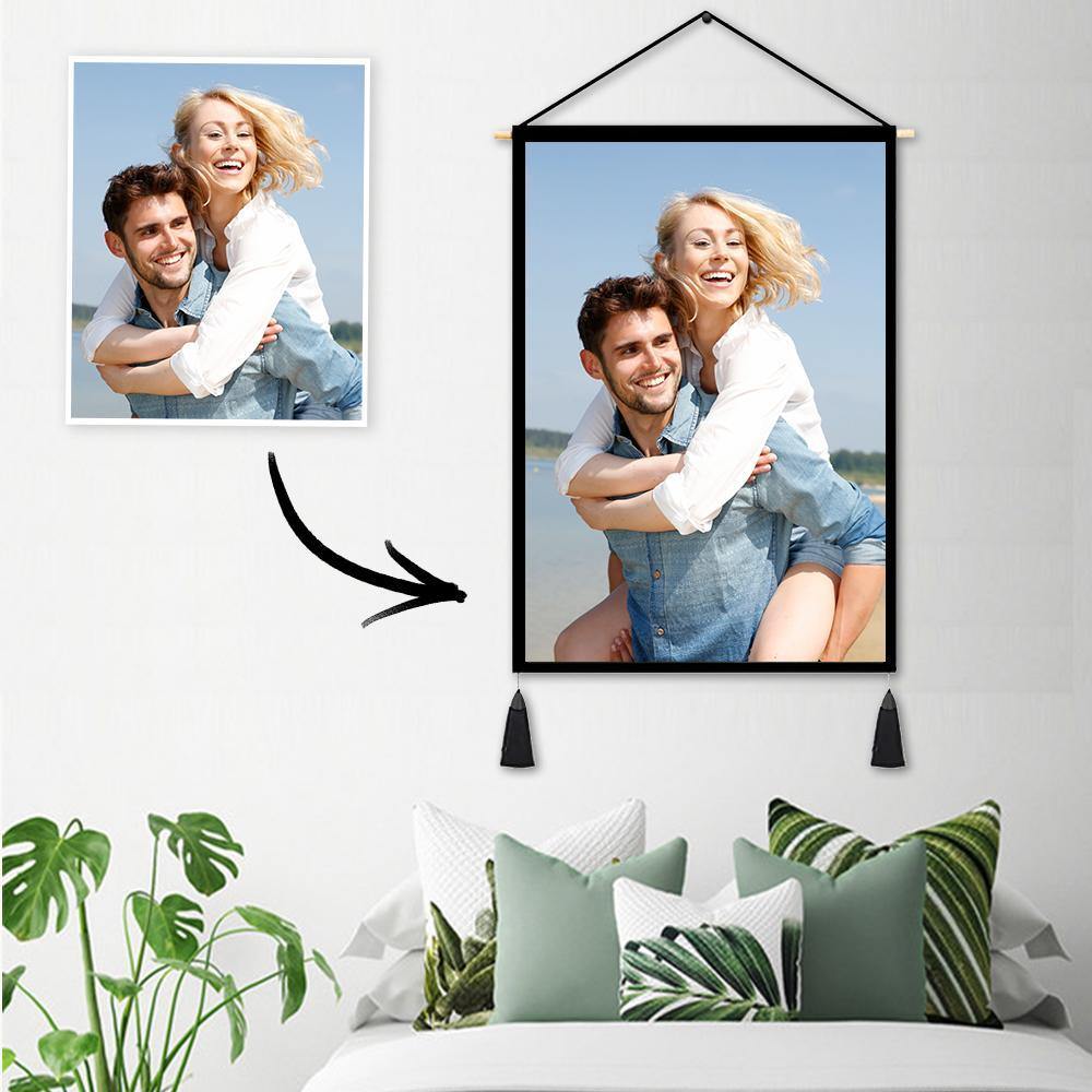 Custom Couple Photo Tapestry - Wall Decor Hanging Fabric Painting Hanger Poster 14"*20" (Tassels+Wooden Stick Set)