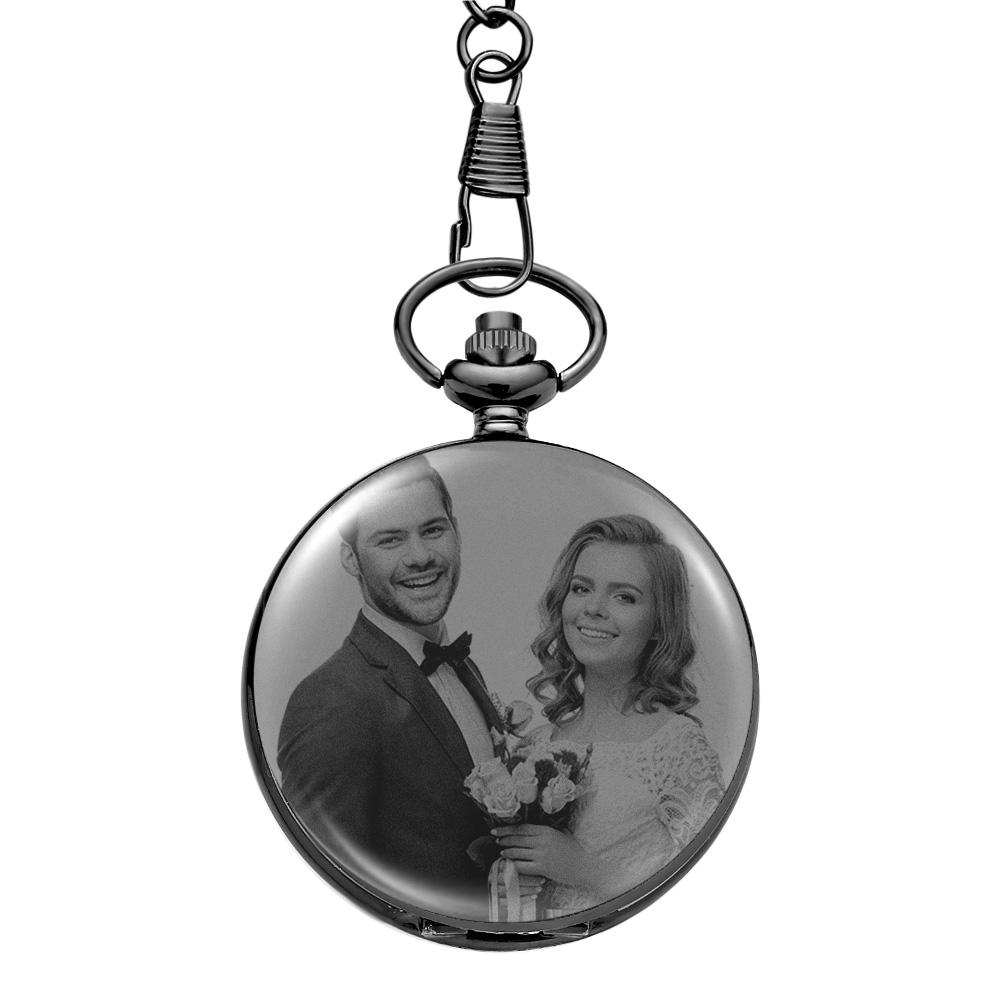 Pocket Watch Engraved Photo Custom Calendar Anniversary Personalised Gift for Couple