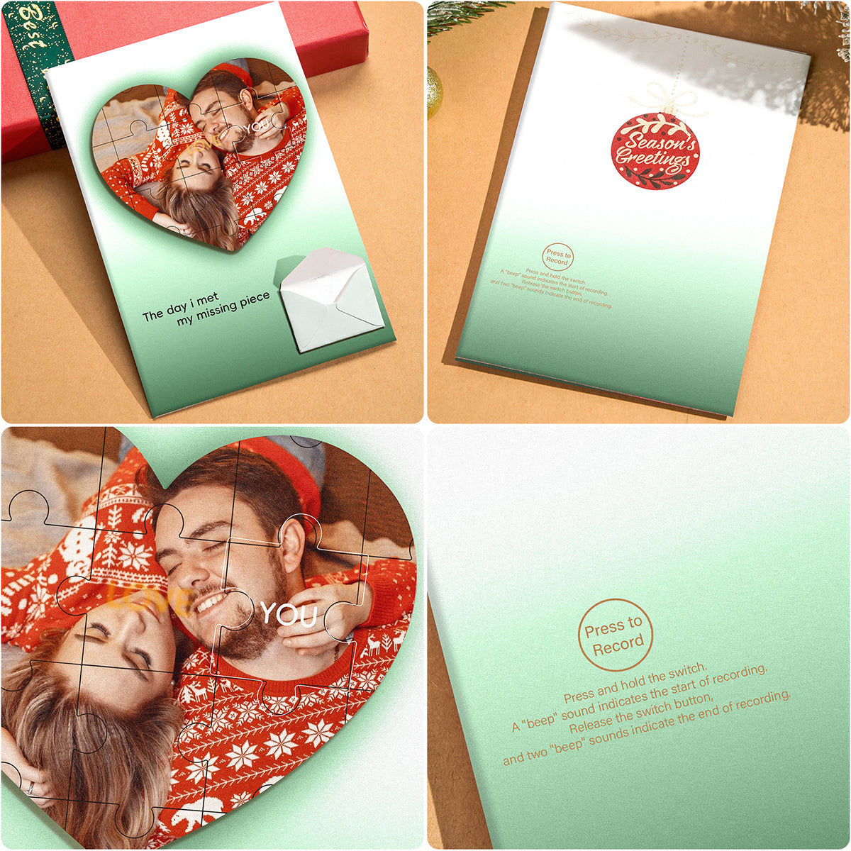Custom Photo Puzzle Recording Greeting Card Personalized Christmas Recording Greeting Card Christmas Gift