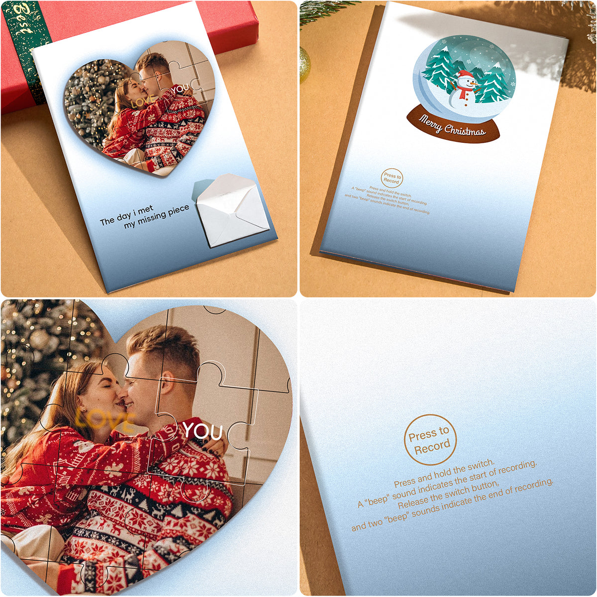 Custom Photo Puzzle Recording Greeting Card Personalized Christmas Recording Greeting Card Christmas Gift